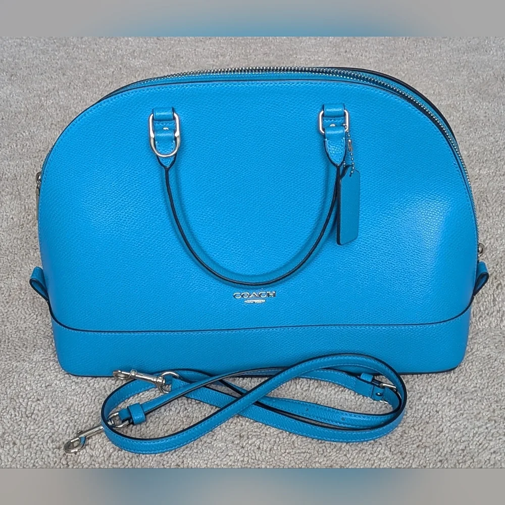 Coach Sierra Blue Large Cross-grain Leather Satchel. Used Excellent Condition. - Picture 1 of 7